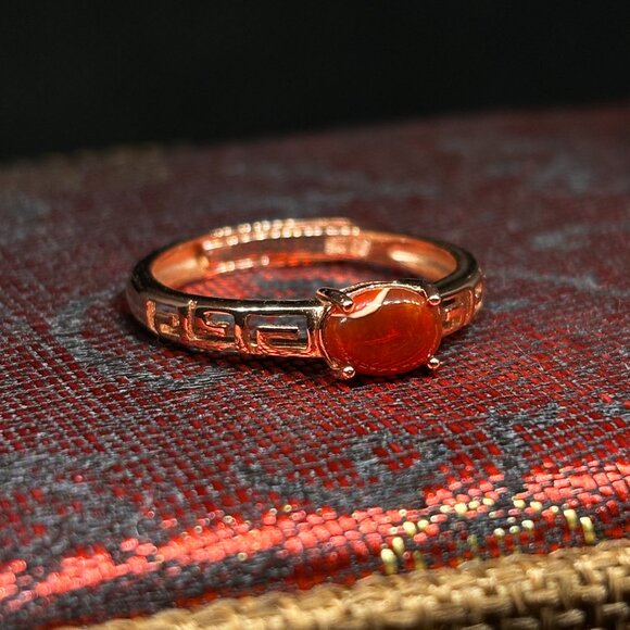 Mexican Fire Red Gold Egyptian Opal Ring - Picture 4 of 5